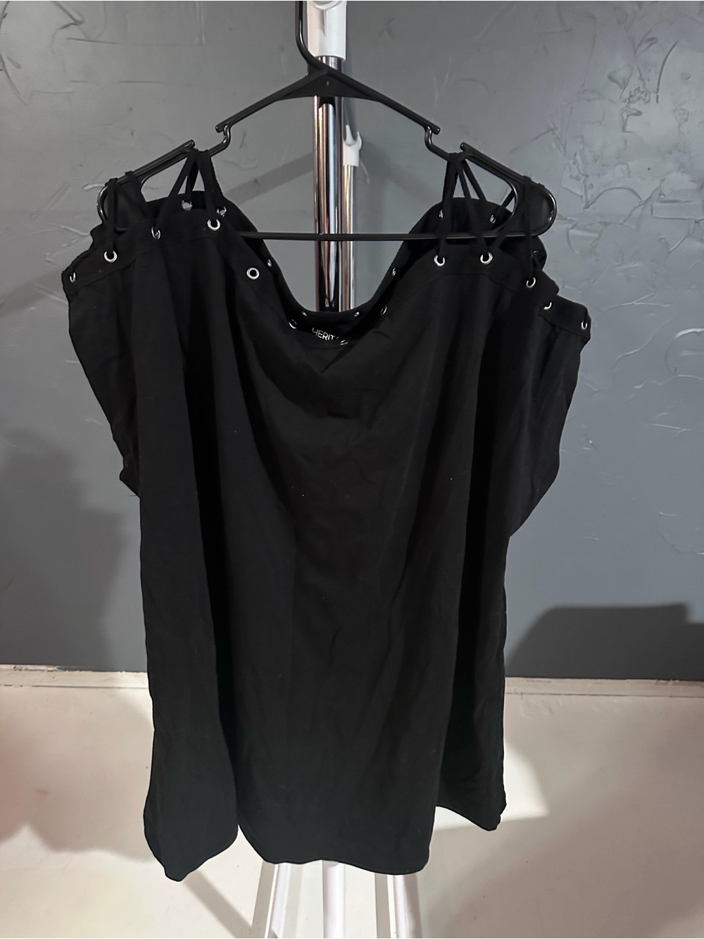 torrid Black Eyelet Cold-Shoulder Strap Tank Top